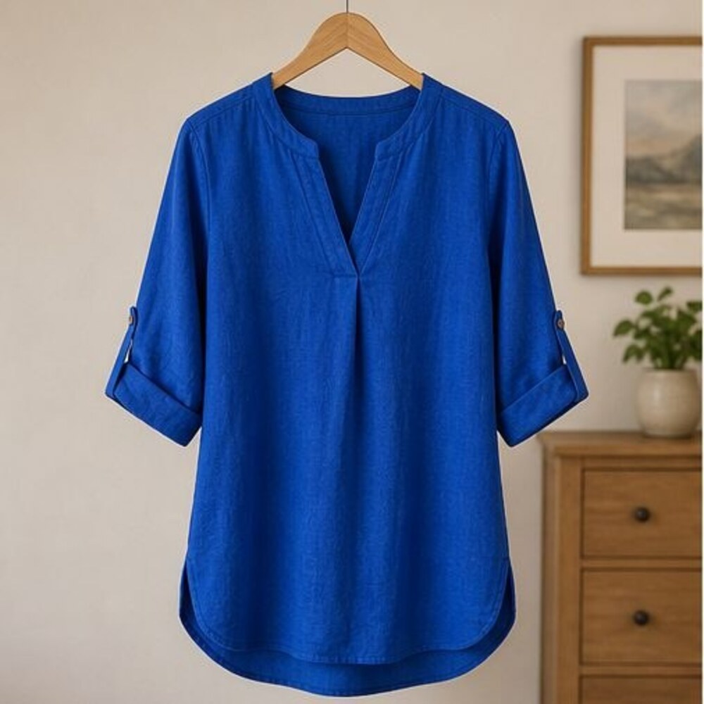 Cobalt Split Neck Tunic Blouse